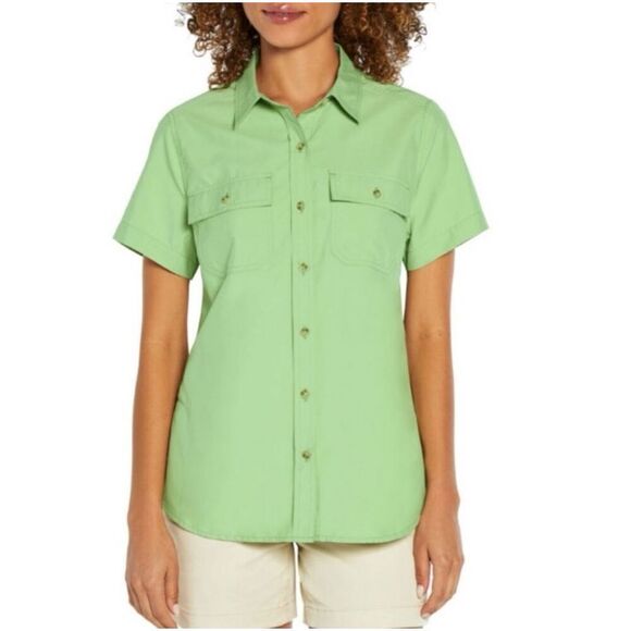 EDDIE BAUER  Adventure Shirt Women’s Medium Short Sleeve Quiet Green NWT Camping - Picture 1 of 15